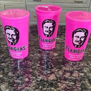FLANIGAN'S  SOUTH FLORIDA PINK STADIUM SOUVENIR CUPS LOT OF 3